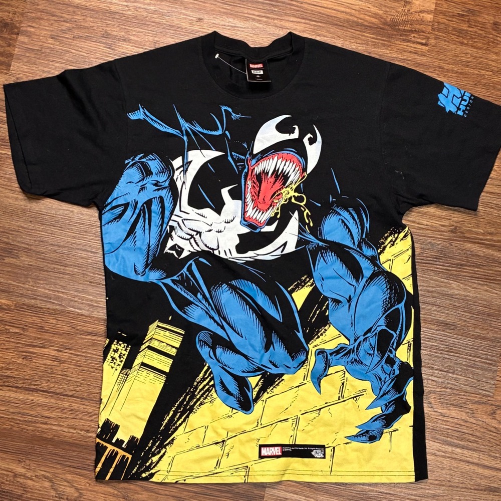 Marvel x HUF Venom Graphic T-Shirt Men's Size M Black AOP Comic Style Rare
